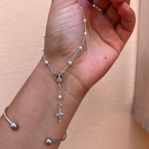 Pulsera rosario plateada